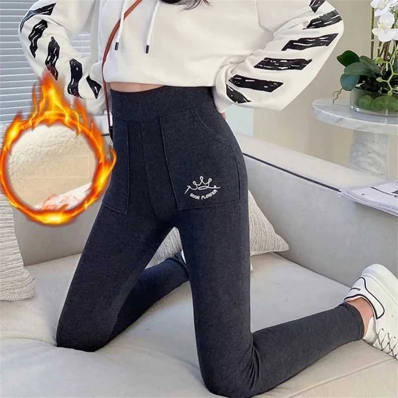 2024 New Fashion Lambwool Fluff Ankle-length Legginsy Warm Fleece Lined High Waist Leggings Pants Winter Slim Big Pocket ThickX240914