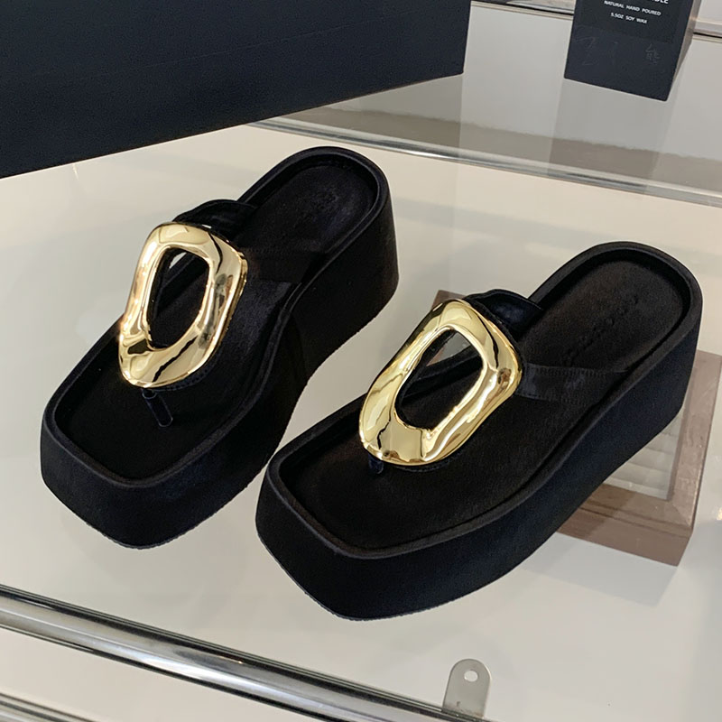Metal Fashion Female Slides Thick Soled Ladies Sandals Footwear Wedges Shoes Slippers For Women Platform Flip ps 8901 985