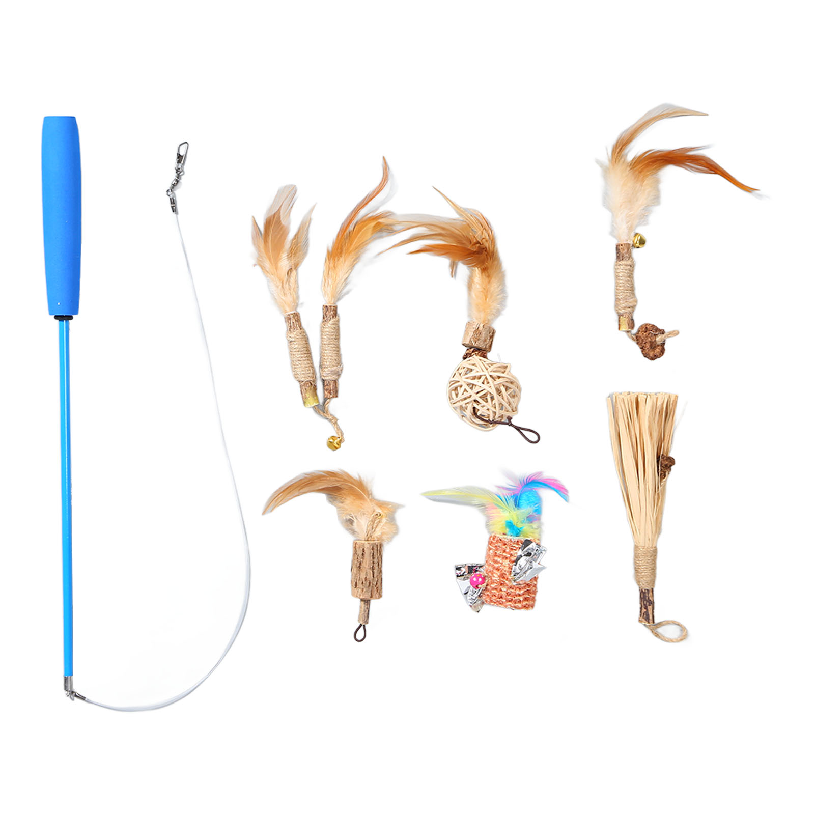Cat Toys 6 Replacement Heads Retractable Interactive Eco Friendly Lightweight Easy To Store Cat Teaser For Indoor