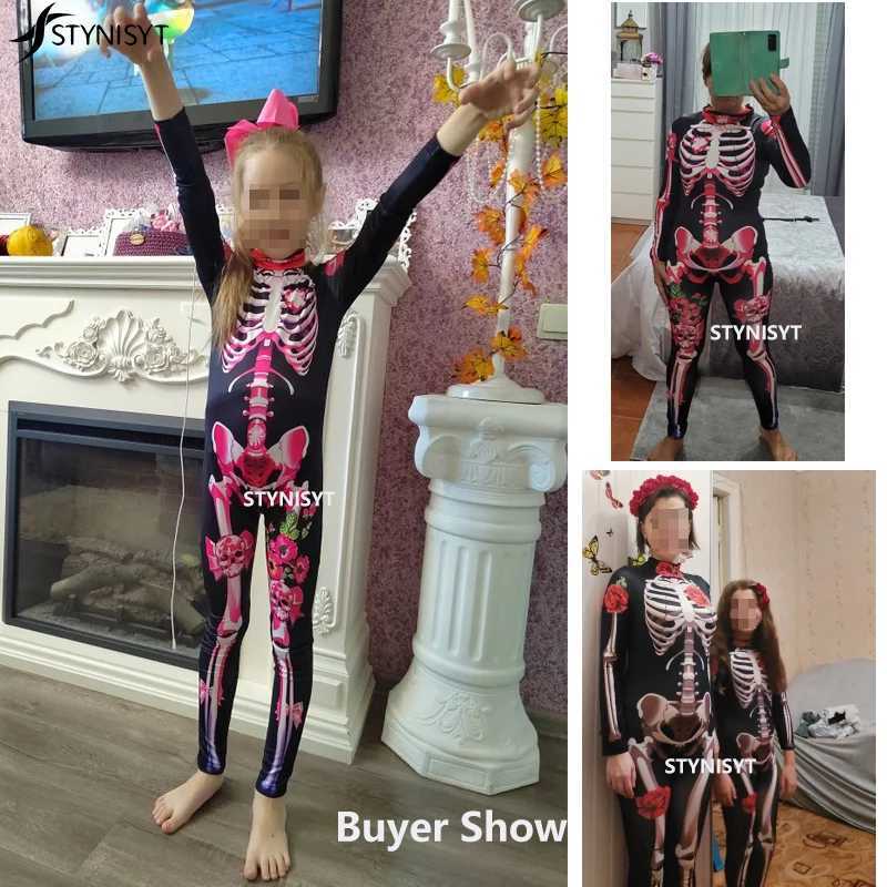 Adult sexy female horror ghost costume rose skeleton Halloween sexy devil jumpsuit children baby girl carnival party death day W240914