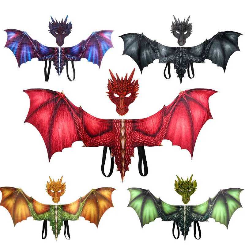 Adult Halloween Decoration Carnival Party Animal Costume Dragon Role Playing Makeup Facial Mask and Wings W240914