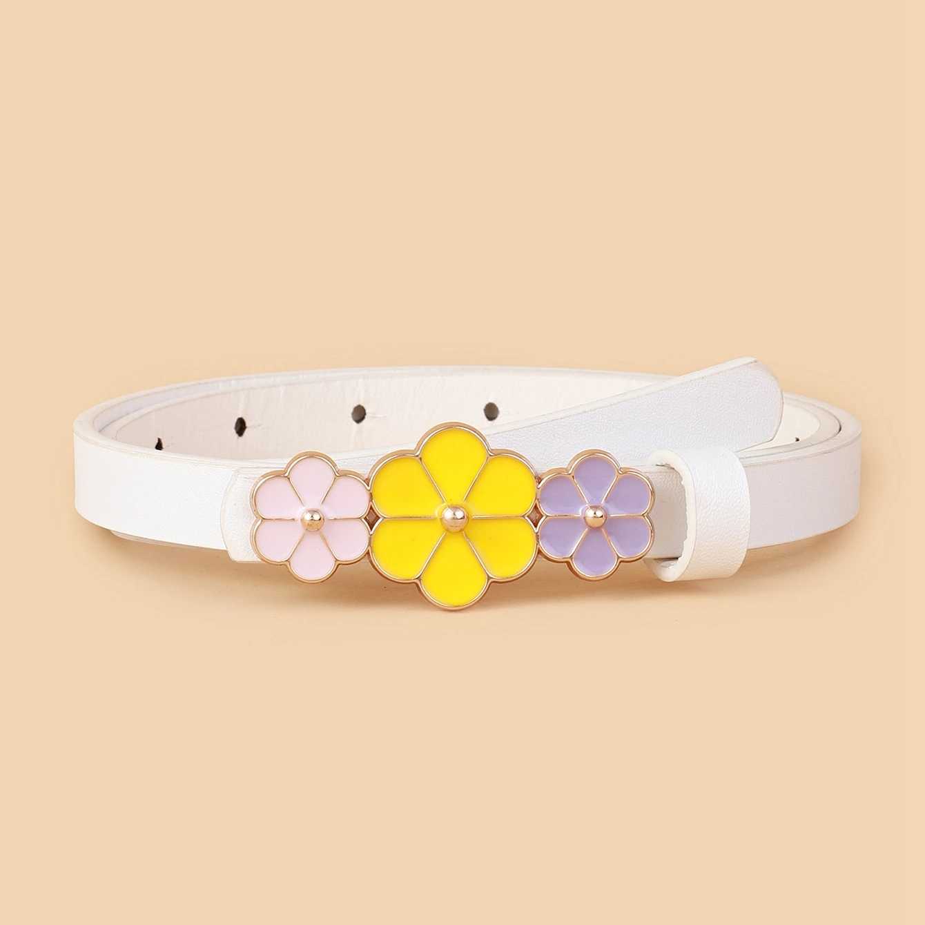 Europe and the United States popular childrens belt high quality PU belt dress decorative belt 3 flower buckle designX240914