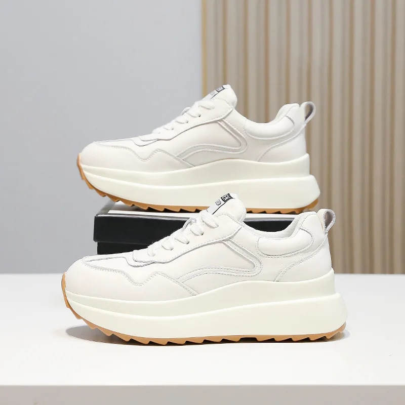 Laoshi Shoes Genuine Leather Women's Casual Sport Shoes Trendy Ins Style Spring 2024 New Arrival Sneakers Thick Sole
