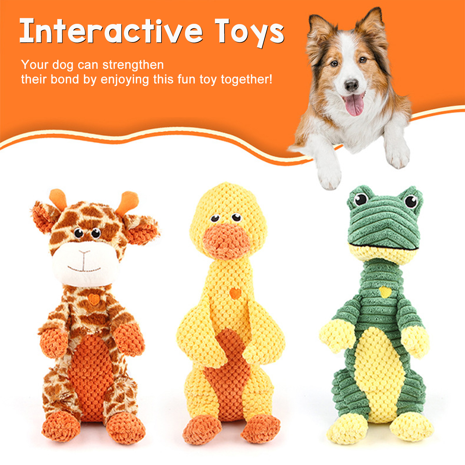 Plush Squeaky Toy for Dogs, Animal Shape, Interactive, Reduce Boredom, Stuffed Dog, Chew Toy for Small, Medium and Large Dogs