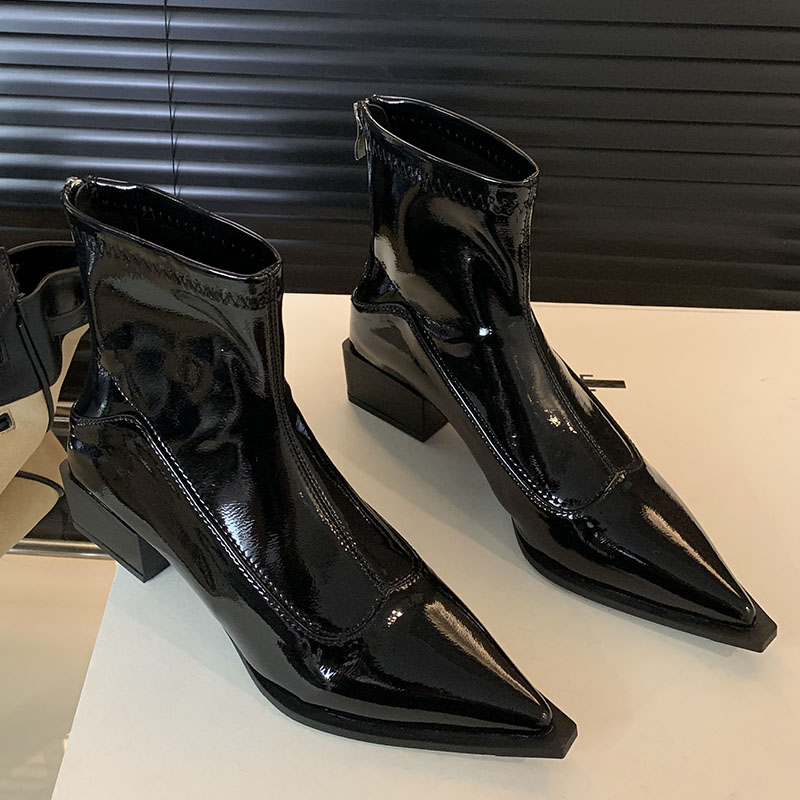 Red Fashion Women Ankle Stretch Boots 4.5cm Heel Shoes Pointed Toe Elastic Ladies Short Modern Booties Female Zippers Footwear