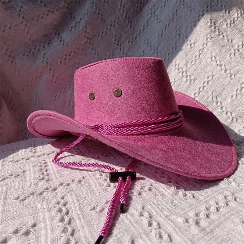 Western cowboy hat suede outdoor visor mens riding hat womens pink jazz cowboy big brim cowboy hat sombrero hombre 240912
