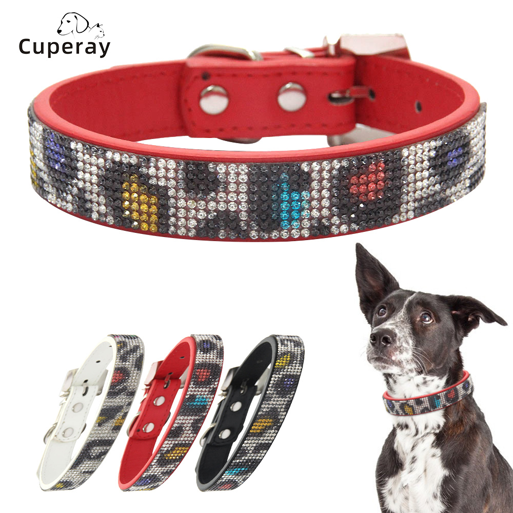 Dog Collar,Colorful Crystal Diamond Buckle Sparkle Leopard Print Leather with Rhinestones Collar for Small Dogs Medium Cats Dogs