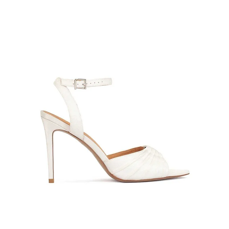 Brand Fashion Fish Mouth Metal Ring Fine Heel Sandals European American Ankle Strap Banquet Simple High-heeled Shoes Size 34-45