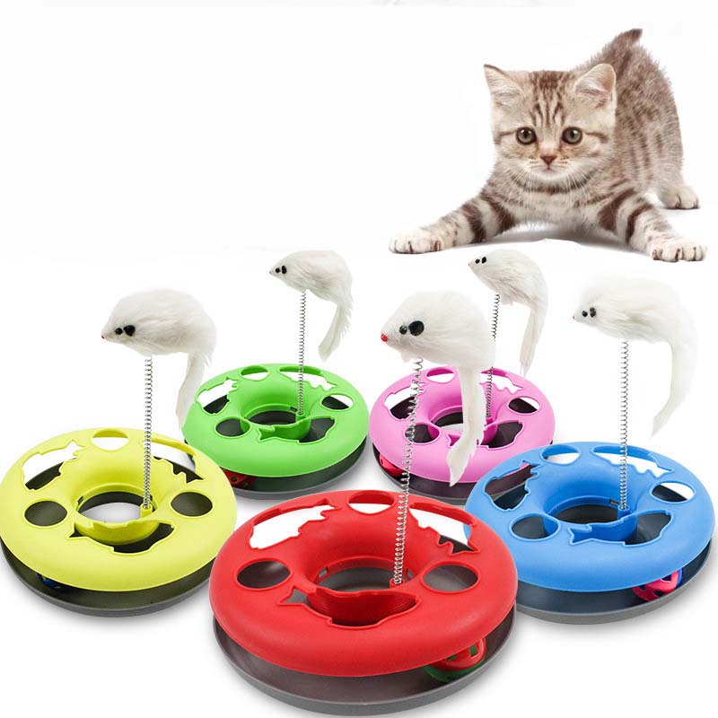 Funny Cat Toys Rolling Track Game Turntable With Bells Mouse Spring Cat Teaser Indoor Kitten Interactive Toys Pet Supplies