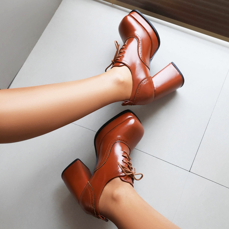 Black Classic New Heeled Women Pumps Oxfords Platform Lace Up High Heels Working Party Wedding Shoes 2024 New Spring Autumn 152d