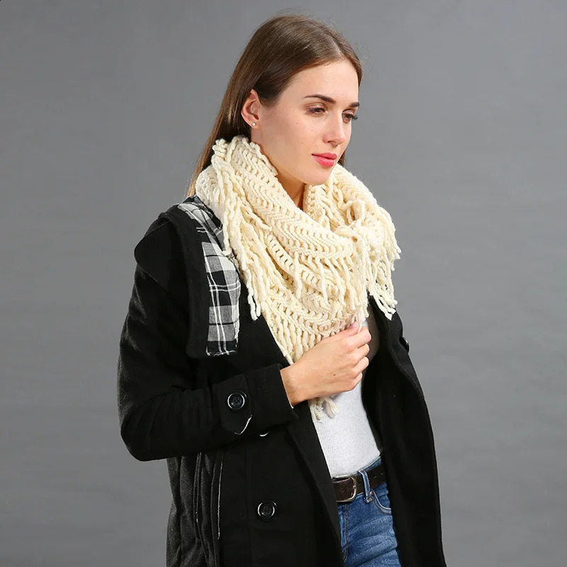 Crochet Snood Scarf Hallow Pattern Knitted Infinity Scarves Women Solid Tassel Ring Tube Shawls LIC Cashmere Circle Collar YG486 240909