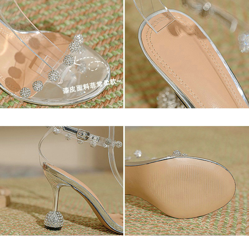 2024 Spring New Transparent Heels Rhinestone Special-shaped Heel Sandals Women Beautiful Sexy Fairy Wind Crystal Sandals