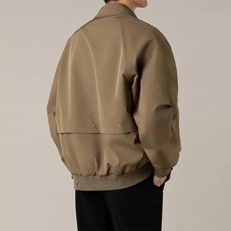 Autumn Clothing Mens Korean Jacket Casual Streetwear Turndown Collar Pocket Long Sleeve Coat Harajuku Retro 2024 240912