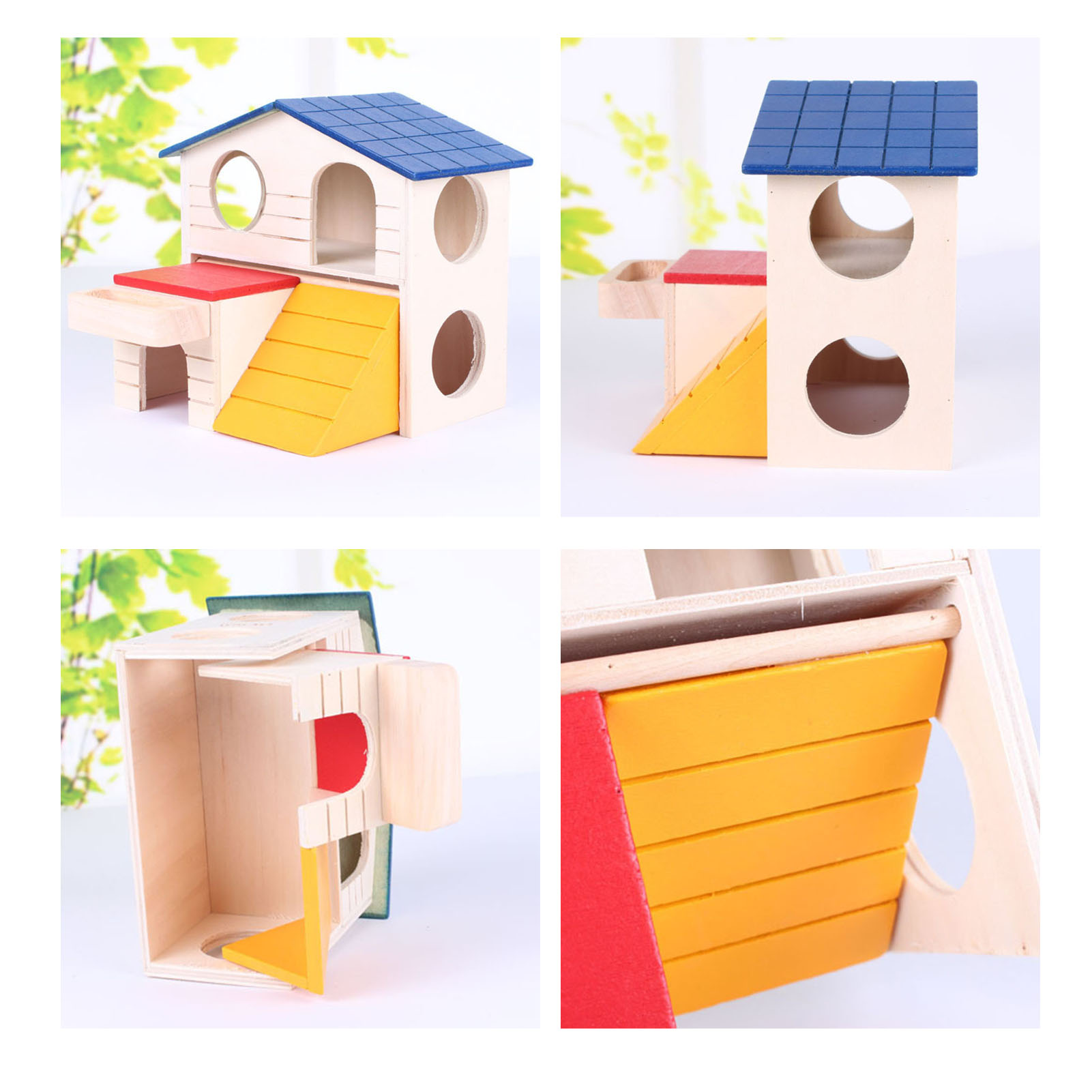 Tiny Wood House with Slide, Tiny Hamster Maze, Double Decker, Climbing Toys, Samll Animal Wooden House for Playing