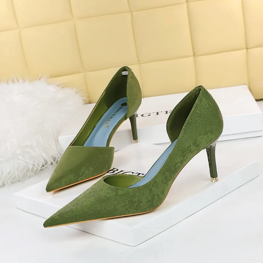 New BIGTREE Designers Original Top Quality Pumps Novelty New Pointed Toe ck 7.5CM Thin Heels Retro Office Career Women Shoe 54c0