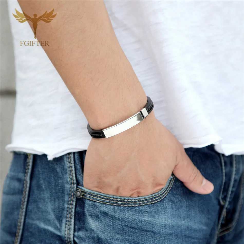 Charm Bracelets Stainless steel bracelets for men and women black silicone tape cuff bracelets jewelry 17cm 19cm 21cm cuff gifts Branzoletki Damskie J