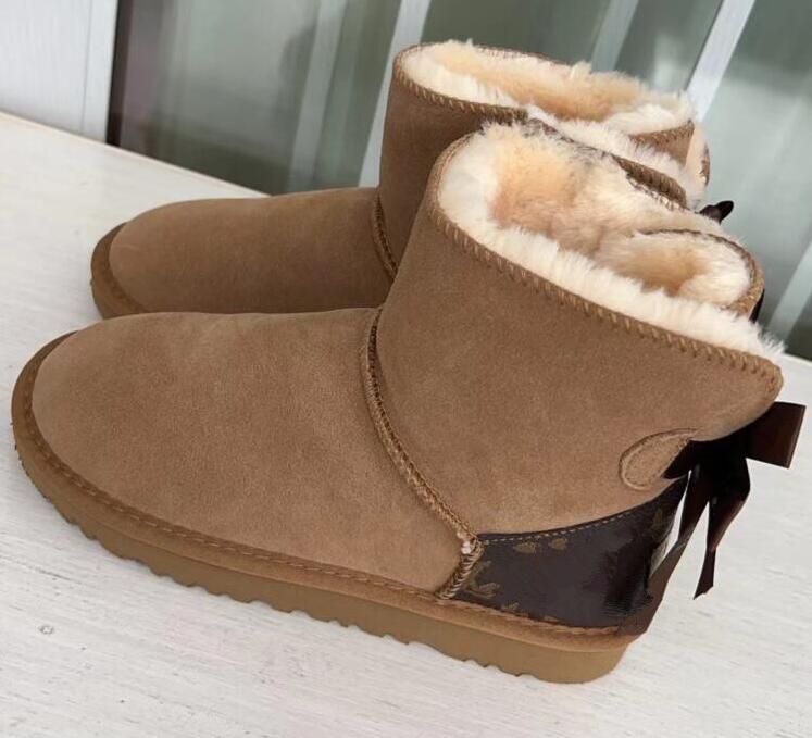 Hot sell classics bow women snow boots cozy Sheepskin fur keep warm boot Beautiful gift U3180