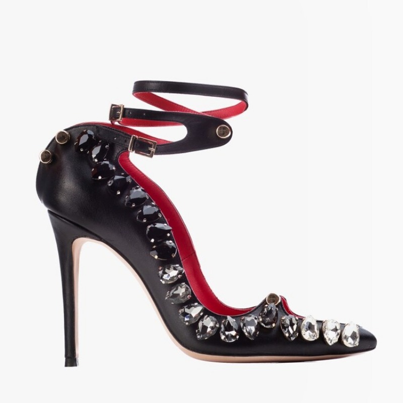 Roman Cross Strap Rivet Thin High Heels Shose 2024 New Women's Spring Summer Sexy Pointy Metal Buckle Show High Heels Size 35-44