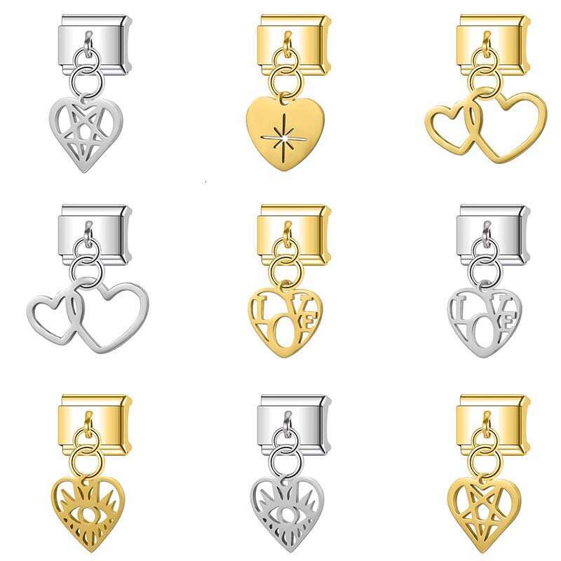 New Women's Gift Heart pendant bead Italian Charms Links Bangle Beads Fit 9mm Stainless Steel Bracelet Making DIY For Women Fashion Jewelry