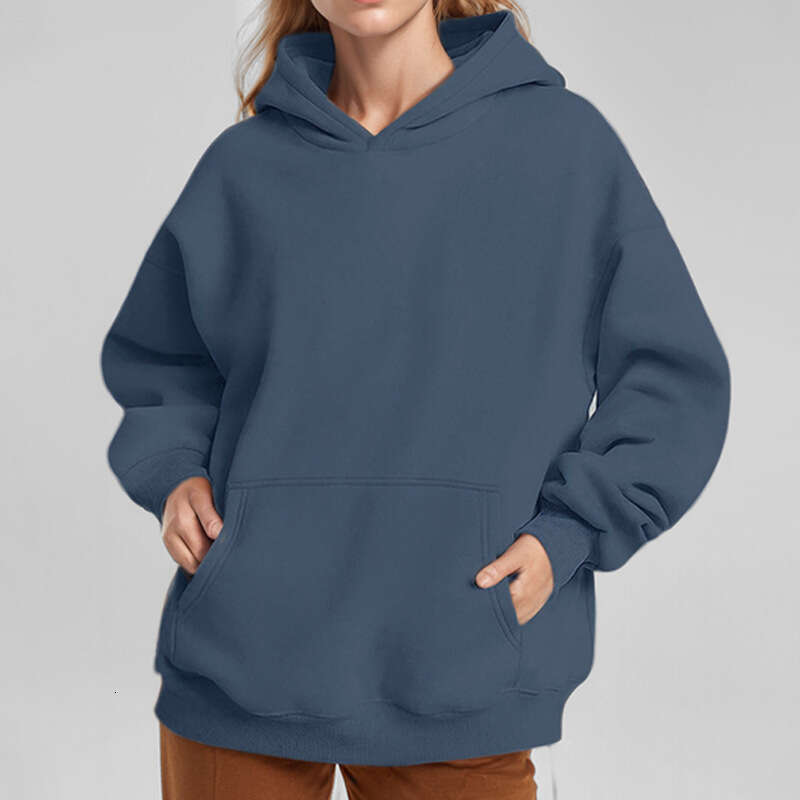2024 autumn new women's clothing temperament commuting solid color loose pocket fashion casual hooded sweatshirt for women