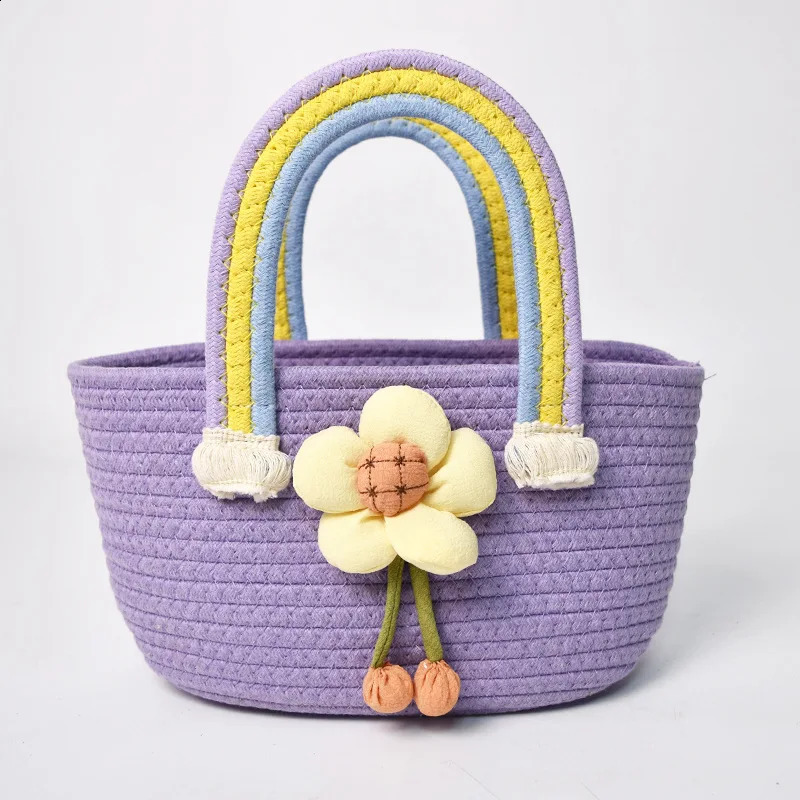 Simple sweet and fresh cotton rope is made from handmade gift handbags Hand woven summer dopamine rainbow womens bag 240913