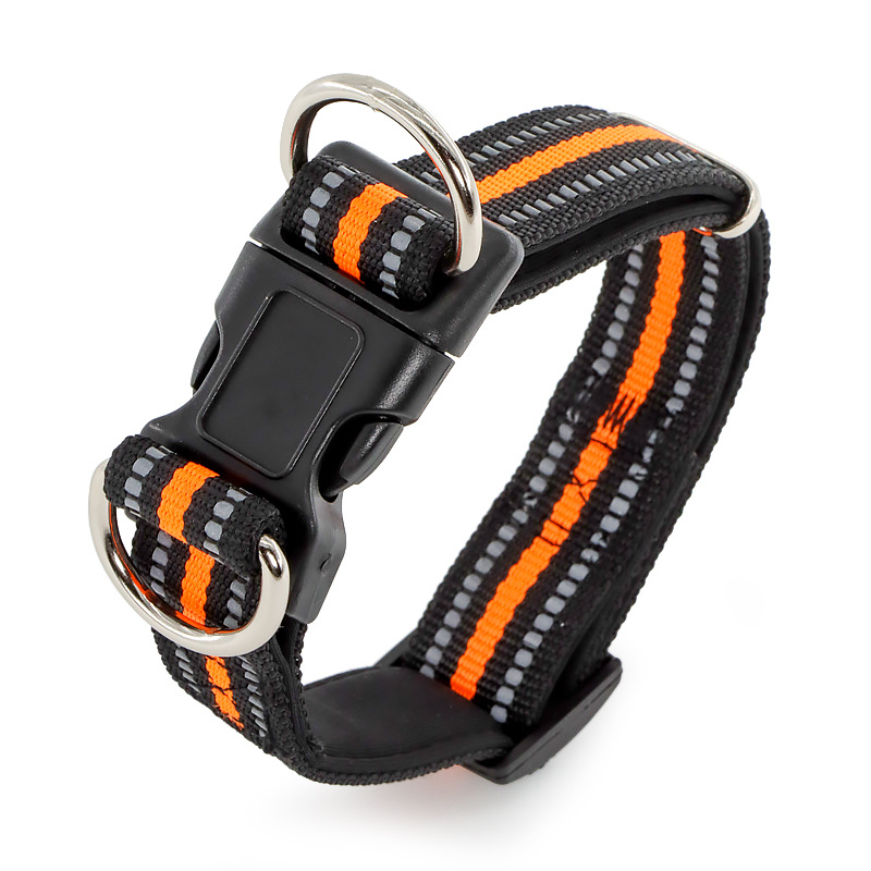 Reflective Nylon Dog Collar Adjustable Pet Collar for Medium and Large Dogs with Double D Ring & Foam Lining Collar Pet Supplies