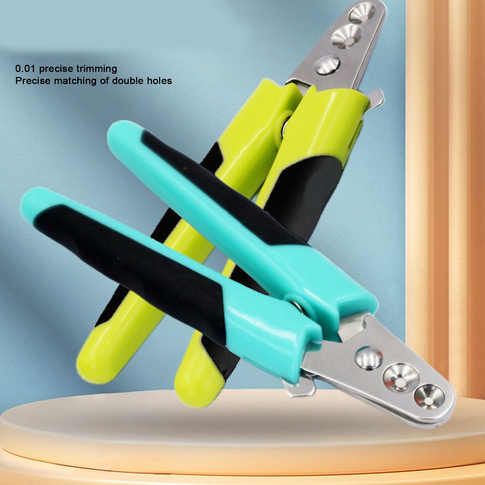 Pet Nail Clippers with Double Round Holes, Stainless Steel Blades, Ergonomic Pet Claw Trimmer for Cats and Dogs, Kittens