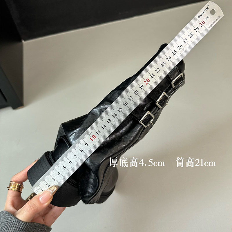 Fashion Designer Metal Buckle Women Ankle Western Female Slip On Footwear Round Toe Ladies Short Boots 4.5cm Heels Shoes