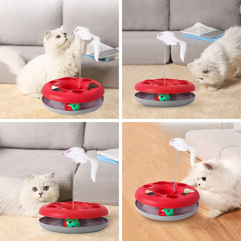 Funny Cat Toys Rolling Track Game Turntable With Bells Mouse Spring Cat Teaser Indoor Kitten Interactive Toys Pet Supplies
