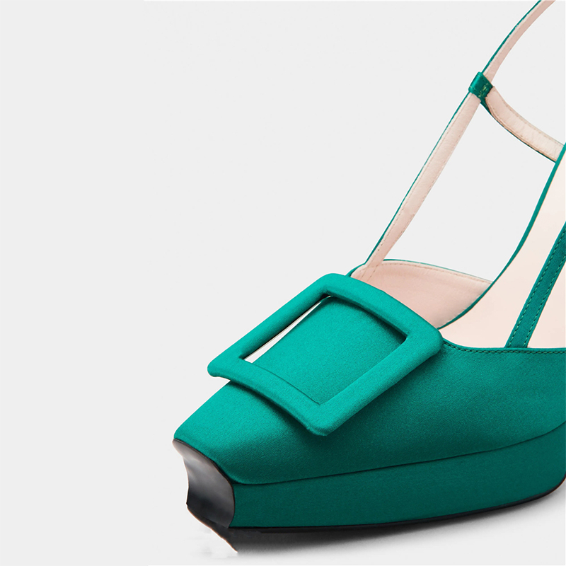 Brand Big Buckle Women Shoes Summer Square-toe Platform Stiletto Shoe Fashion Closed Toe Strap High-Heeled Formal Dress Sandals