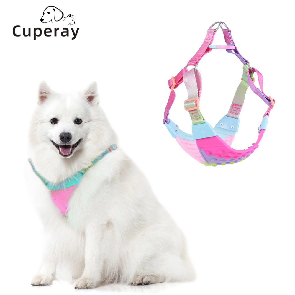 Rainbow Pet Harness and Leash Set,Vest Style Medium To Large Dogs Harness Comfortable Silicone Waterproof Pet Harness Adjustable