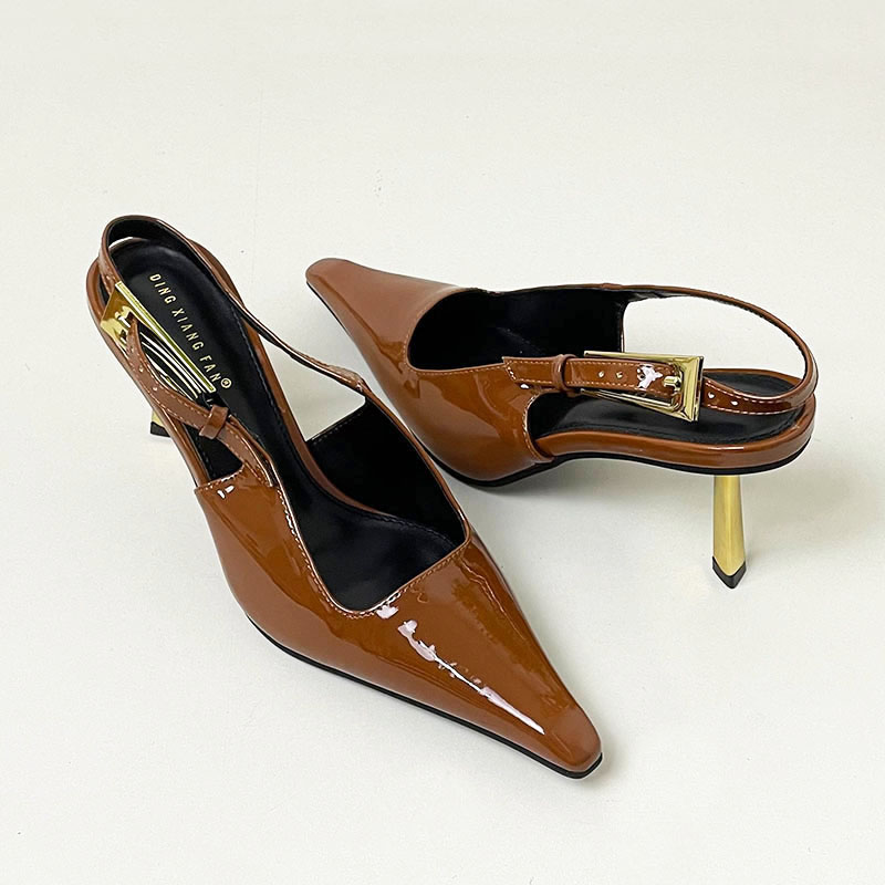 2025 new Metal Fashion Buckle Pumps For Ladies Pointed Toe Women Super High Heels Shoes Female Sandals Brown Footwear ce88