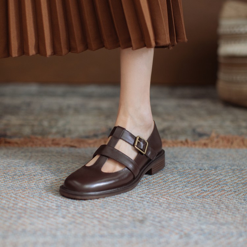 NEW Spring 2023 Genuine Leather Women Shoes GLADIATOR Round Toe Casual Shoes Buckle Strap Platform Heels Shallow Shoes Women