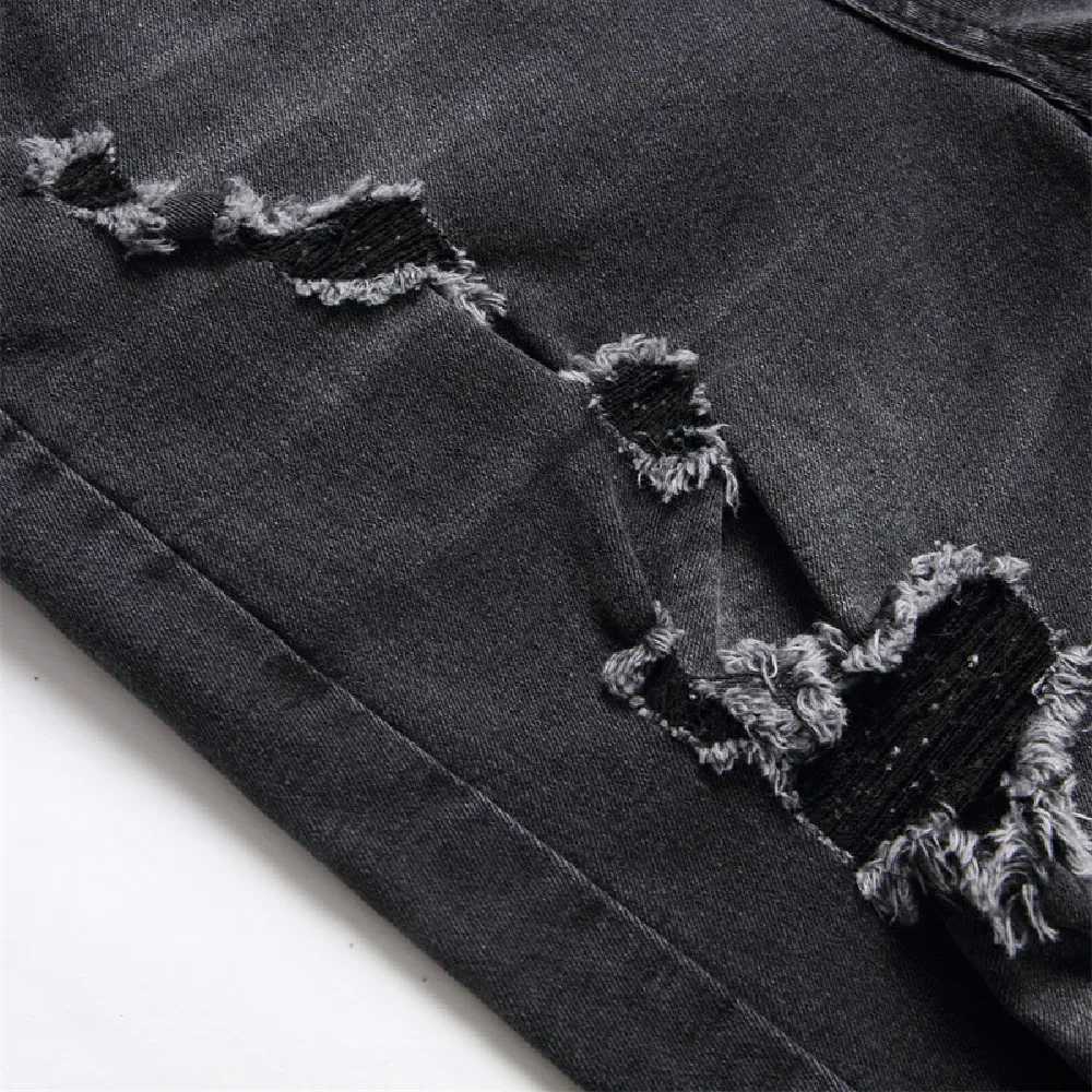 Men Summer Holes Five-point Pants Street Stylish Slim Male Distressed Solid Straight Beach Denim ShortsX240914