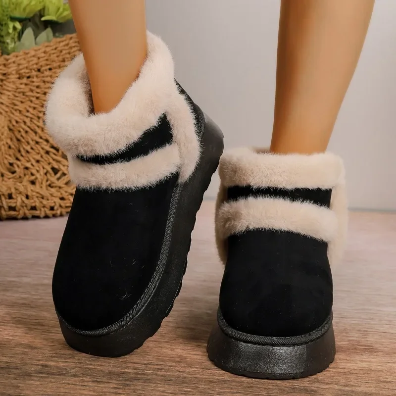 2024 Winter Women Short Plush Warm Snow Casual New Suede Fur Ankle Boots Flats Platform Ladies Shoes Botas 32e3
