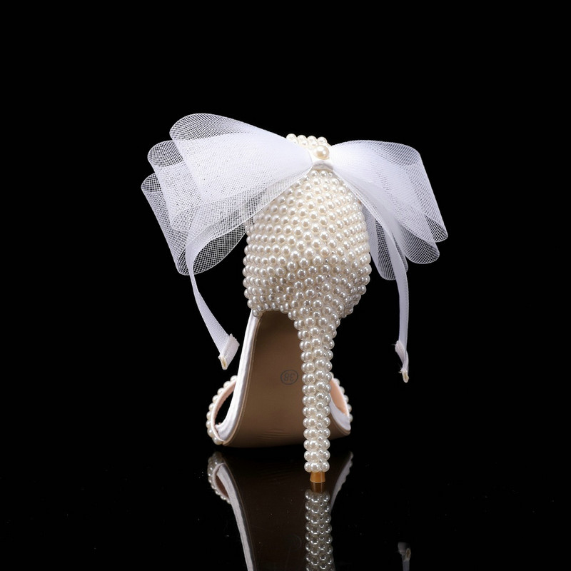 2024 New Fish Mouth High Heels Shallow Mouth Rhinestone Pearl Sandals Women's Wedding Bride Shoe