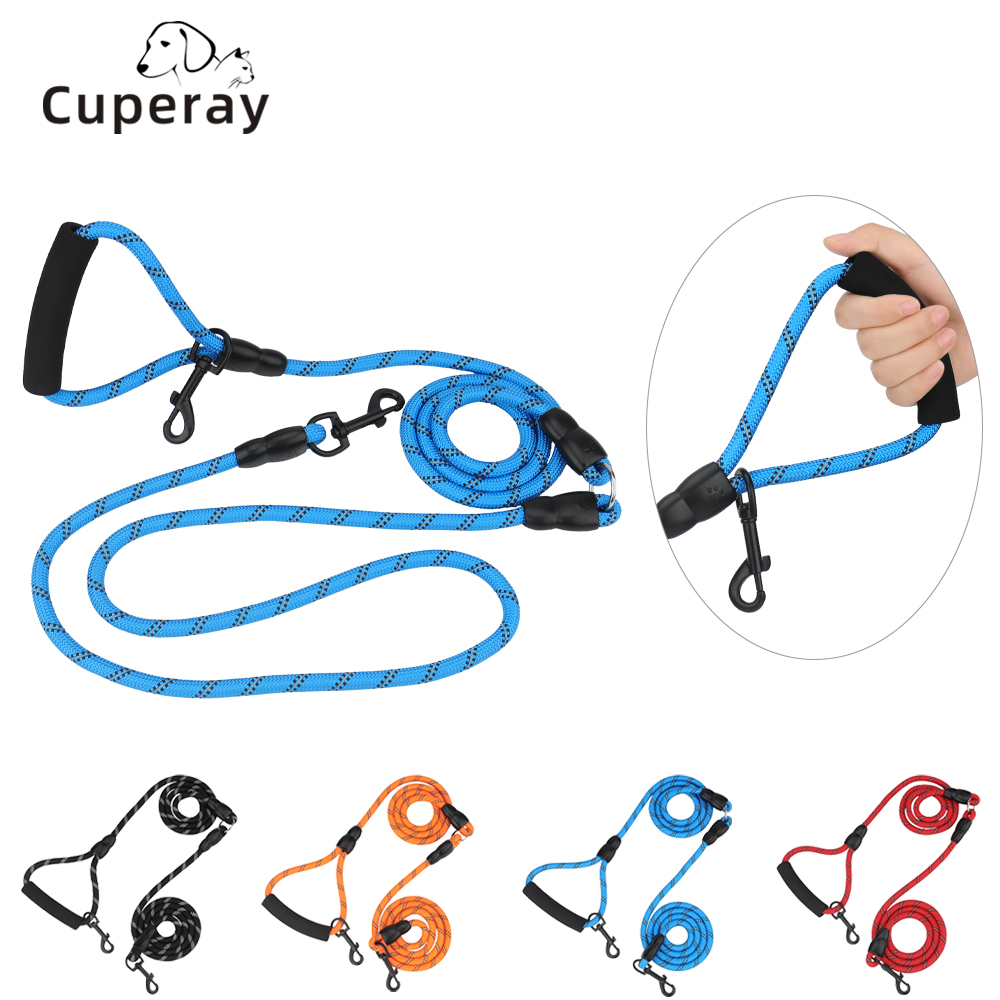 Double Dog Leash Reflective Detachable Coupler and Tangle Free,Leash Control with Padded Handle for Large & Medium Dogs Walking