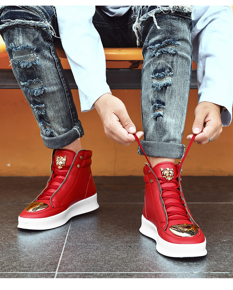 New Shoes for Men Leather Casual Platform Shoes Thick-soled Flat Skateboard Shoes Youth Fashion Lace-up Sneaker