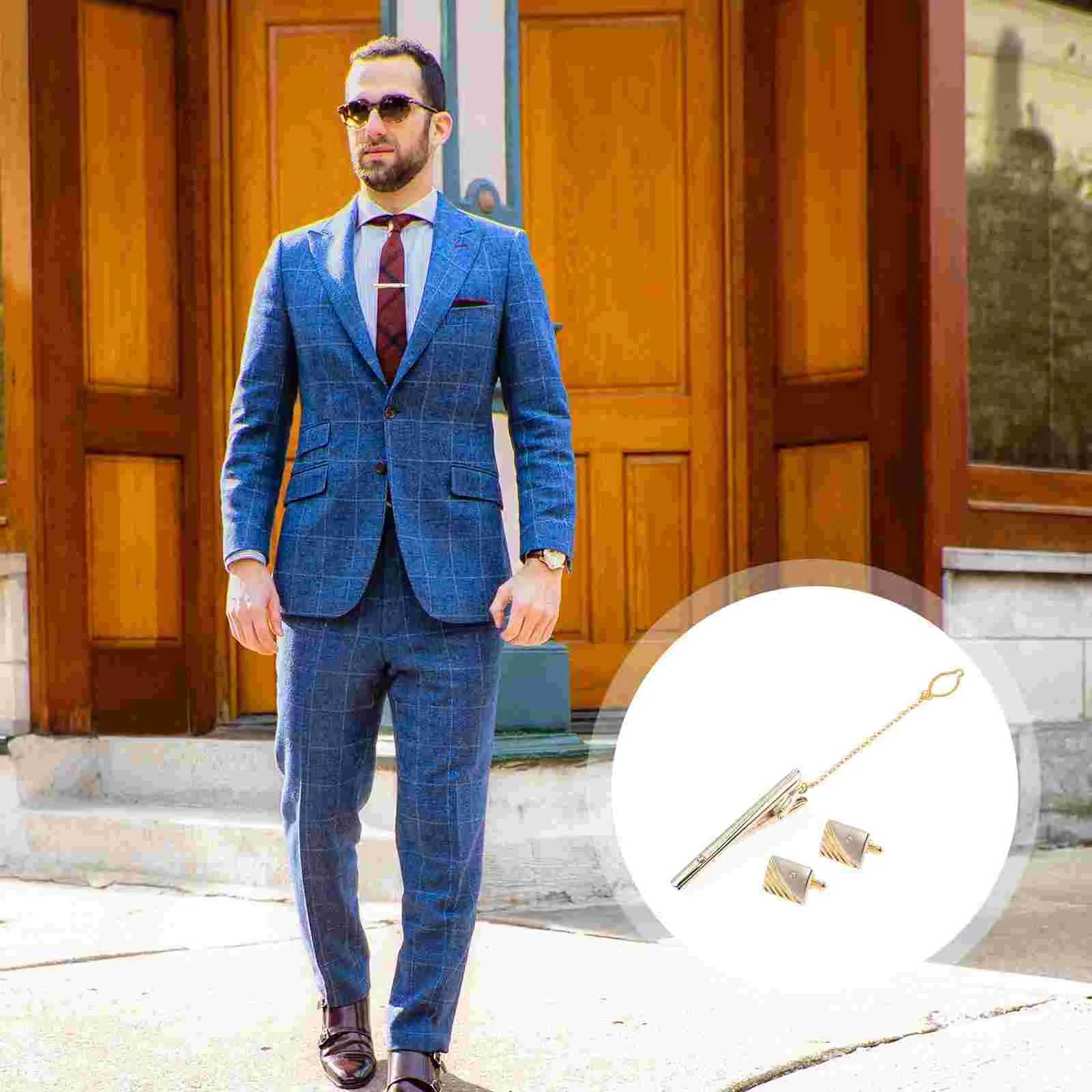 Tie Clip Cufflinks Mens on Clips Neck Bar Tuxedo for Alloy Father Dad RhinestoneX240914