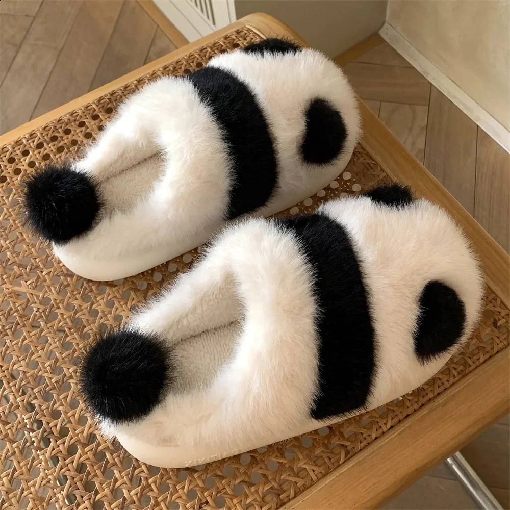 Winter Womens Plush Slippers Soft Cute Panda Baotou Cotton Shoes Thickened Warm Home Anti Slip Soft Sole Shoes 240914