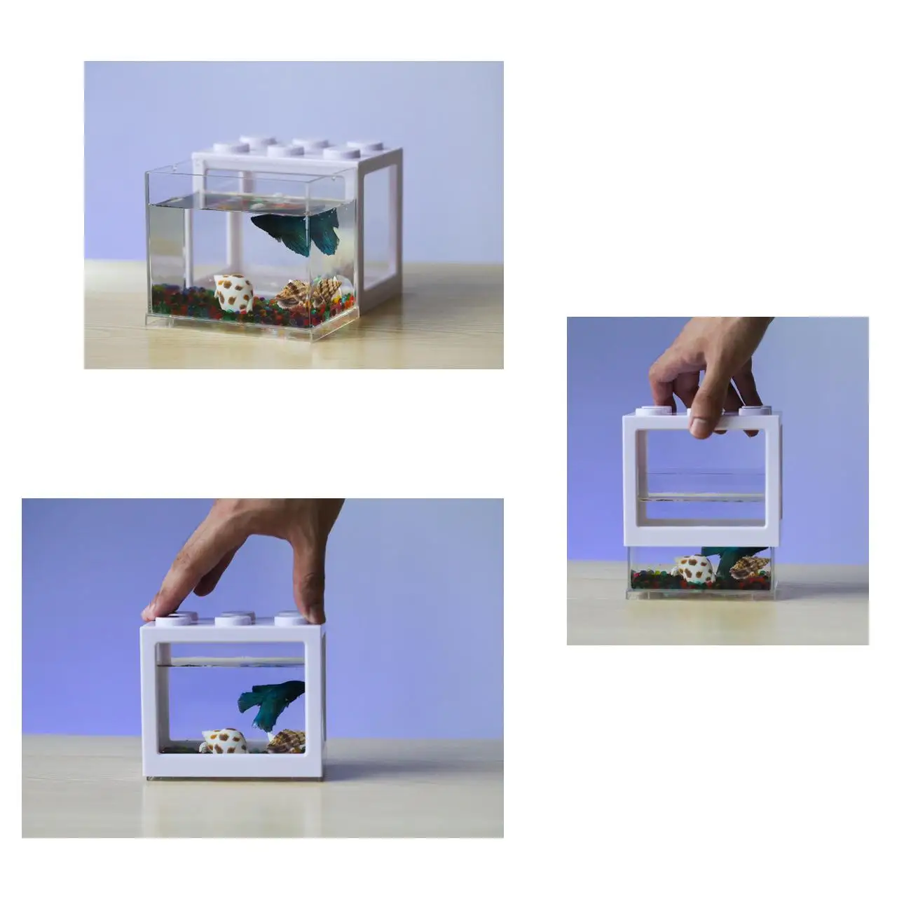 USB Mini Fish Tank Betta Mini Aquarium with LED Light Creative Building block home office Tea Table decoration Fish Feeding box