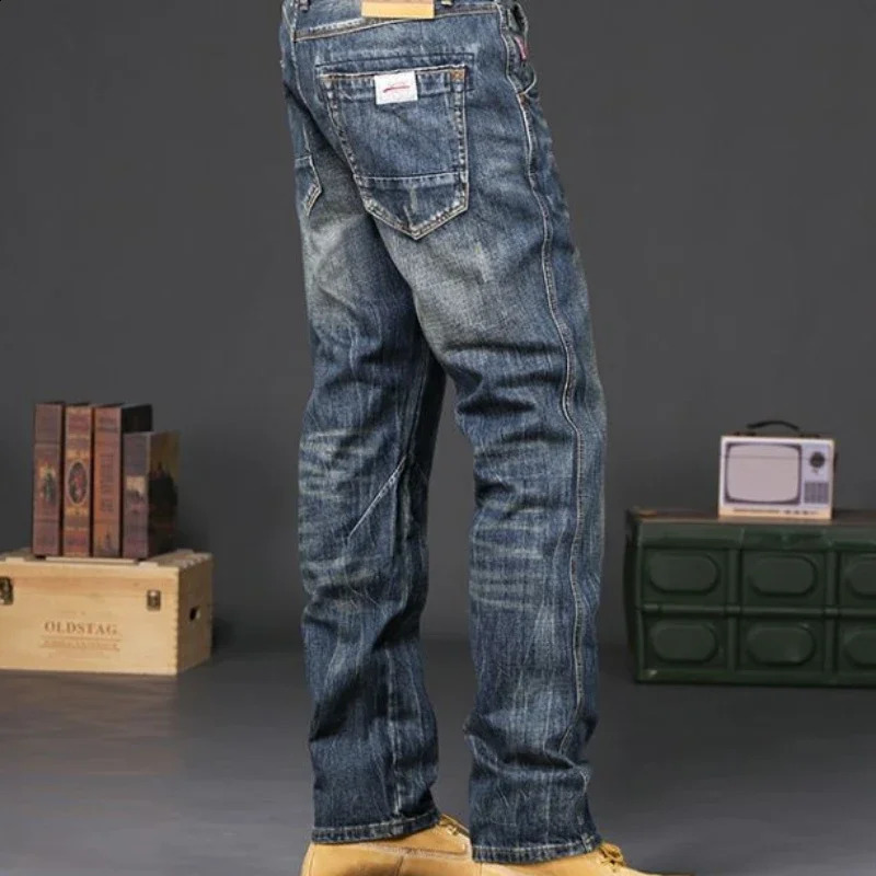 Trousers Male Cowboy Pants Jeans for Men Cropped with Pockets Casual Original High Quality Stacked Washed Soft Y2k Vintage Goth 240830