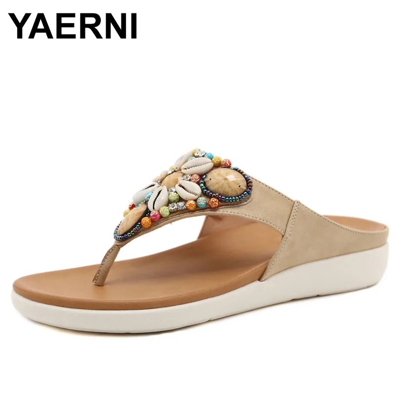 Women Slippers Summer New Fashion Beaded Slides Shoes Wedge Beach Sandals Women Outside Platform Leisure Retro Flip Flops