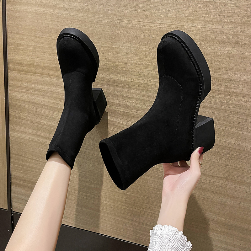 Flat Boots Platform Female Shoes Round Toe Zipper Boots-Women Clogs Ladies Rock Lolita Autumn High Heel 2022 Black Ankle Solid F 415f -Women