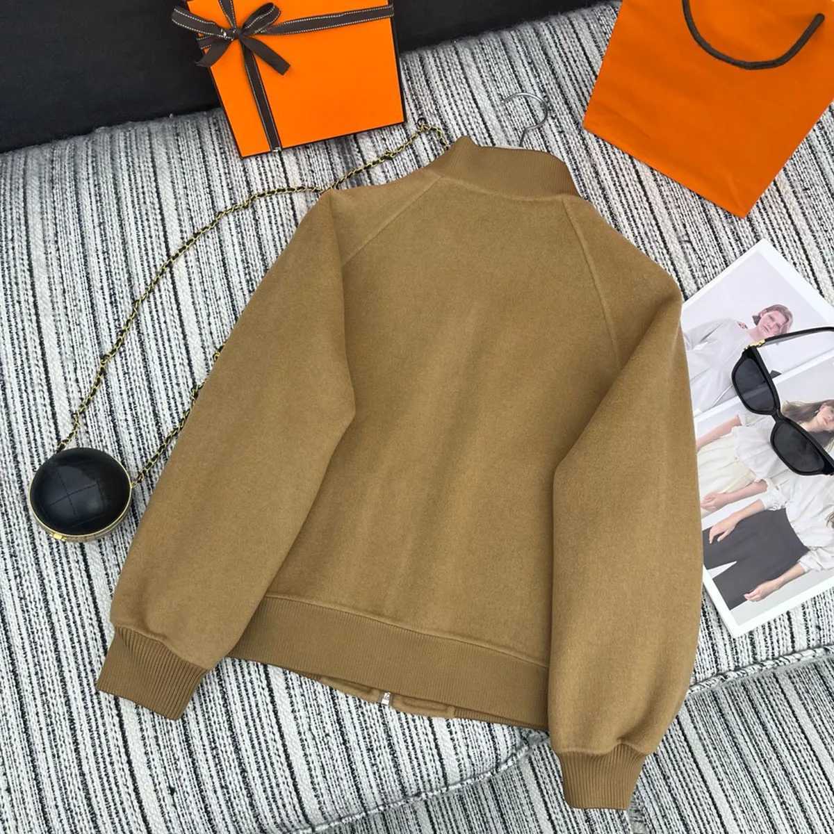 Womens Double sided Cashmere Jacket 2024 New Casual Simple High quality Cashmere Zipper Head Shoulder Sleeve Flying Jacket W240914