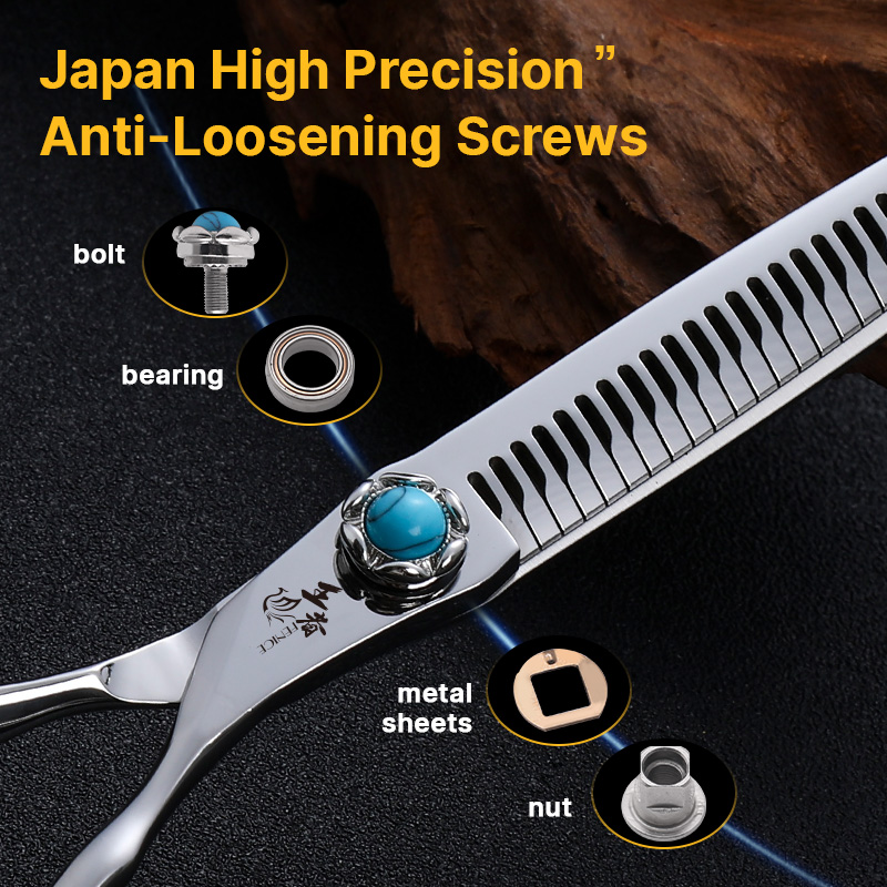 Fenice Dog Scissors Professional 6.5/7.5 inch Pet Fluffy Thinning Grooming Scissors Dog Thinner Shears JP440C&VG10 Steel