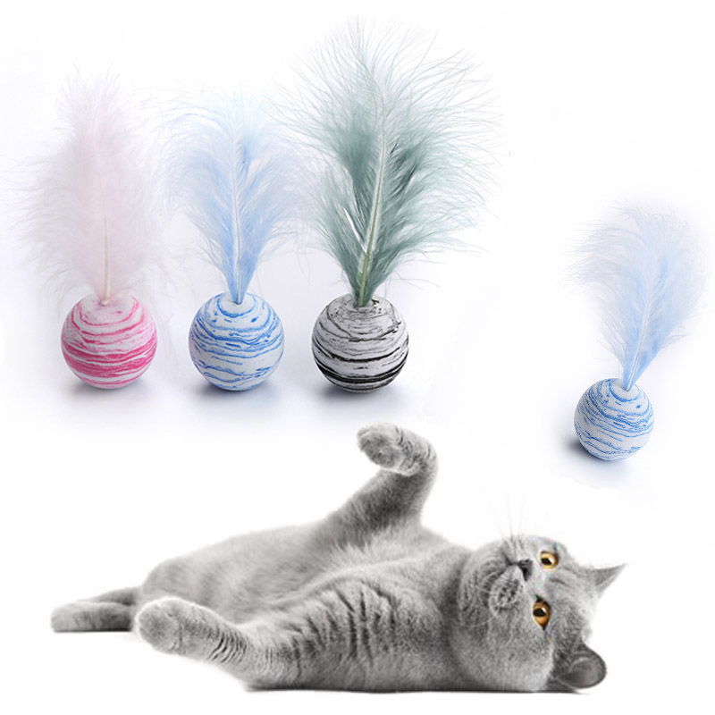 1pc Funny Cat Toy EVA Material Starry Sky Texture Colorful Feathers Ball Toy Kitten Puppy Interactive Chasing Toys Pet Supplies