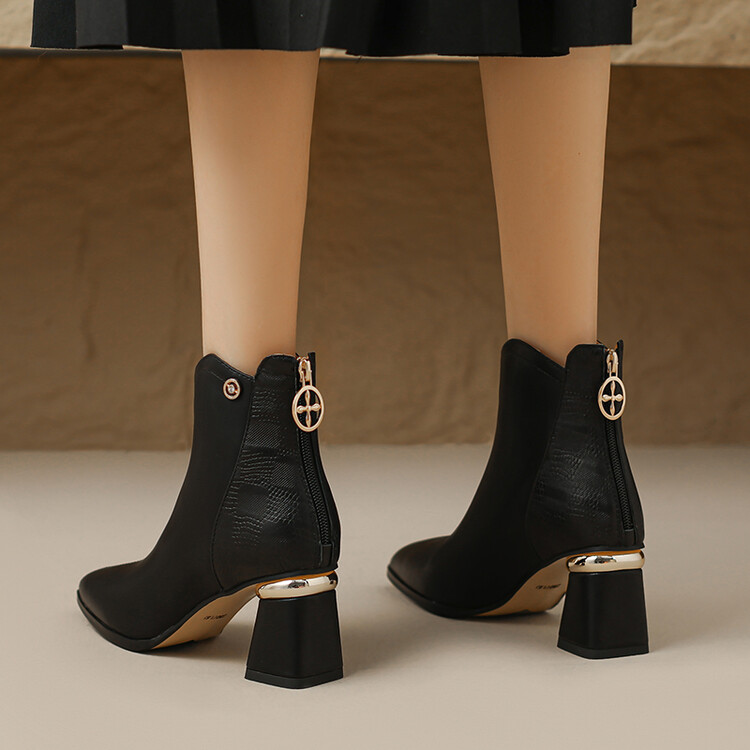 Autumn NEW Pointed Toe Chunky Genuine Leather Shoes for Women Elegent Ankle High Heel Female Boots 460f