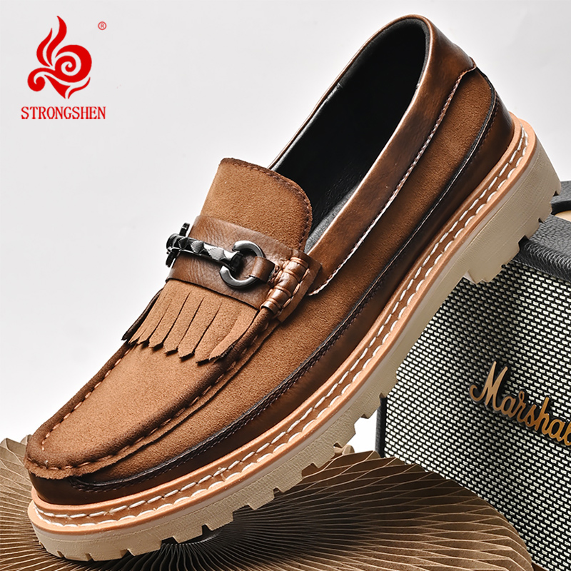 STRONGSHEN Men's Tassel Leather Shoes High Quality Retro Formal Oxfords Footwear Loafers Driving Party Dating Business Work Shoe