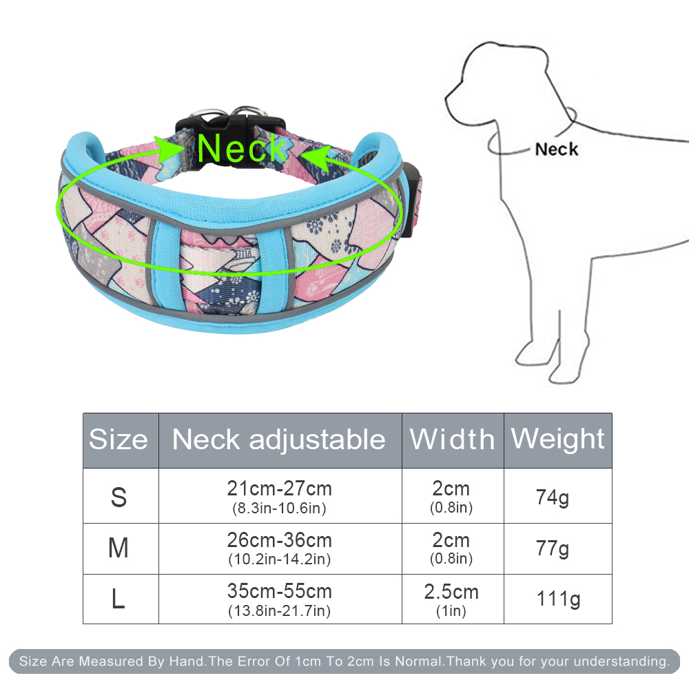 Widen Dog Collar Reflective Nylon Pet Collar Comfortable Mesh Breathable Printed Dog Collar with D Ring for Medium To Large Dogs
